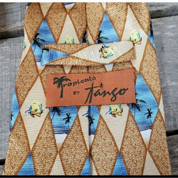 TROPICALS BY TANGO Silk Palm Tree Print Neck Tie - Picture 5 of 5